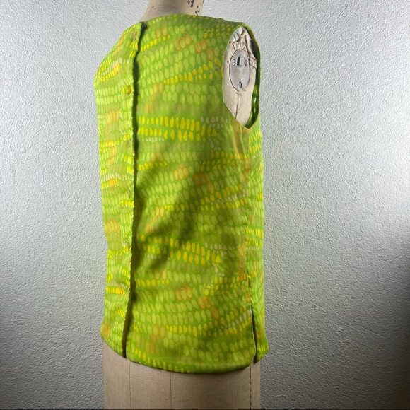 Vintage l 60s M Bright Green Criss-Cross Lattice Neckline Button-Down Back Shell - Picture 8 of 14